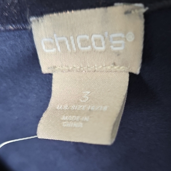 Chico's Size 16-18 Edgy Navy With Gold Shimmer Jacket Lace Up Sleeve Detail - Picture 3 of 9